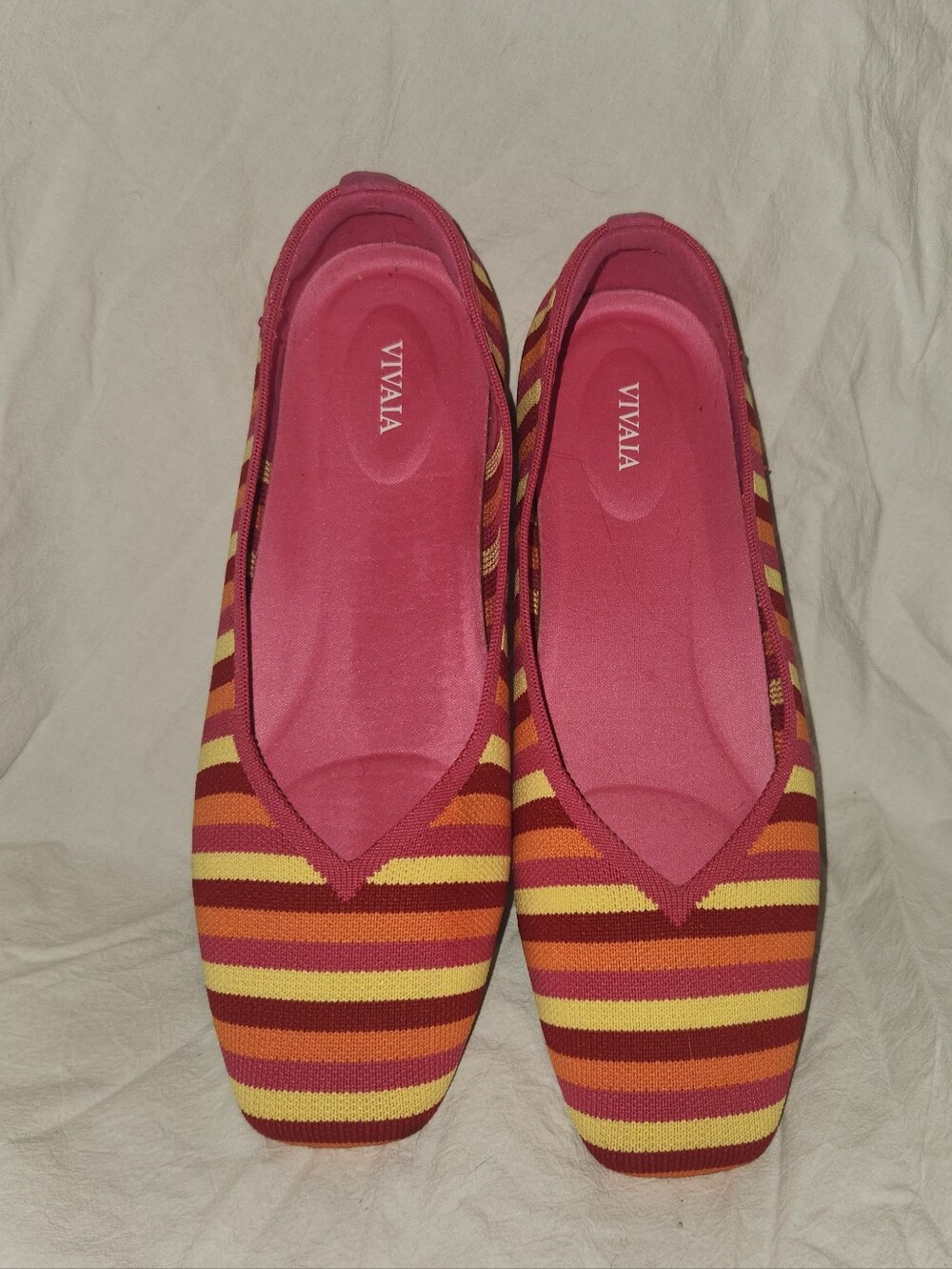 Vivaia Margot 2.0 Square-Toe V Cut Flat In Pink Yellow Orange Stripe Sz 41.5